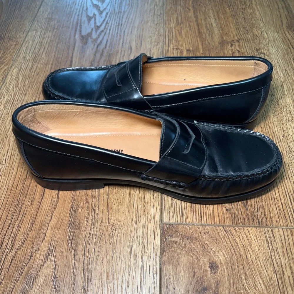 Johnston & Murphy Mens 9M Sheepskin Penny Loafers Black Leather Dress Shoes